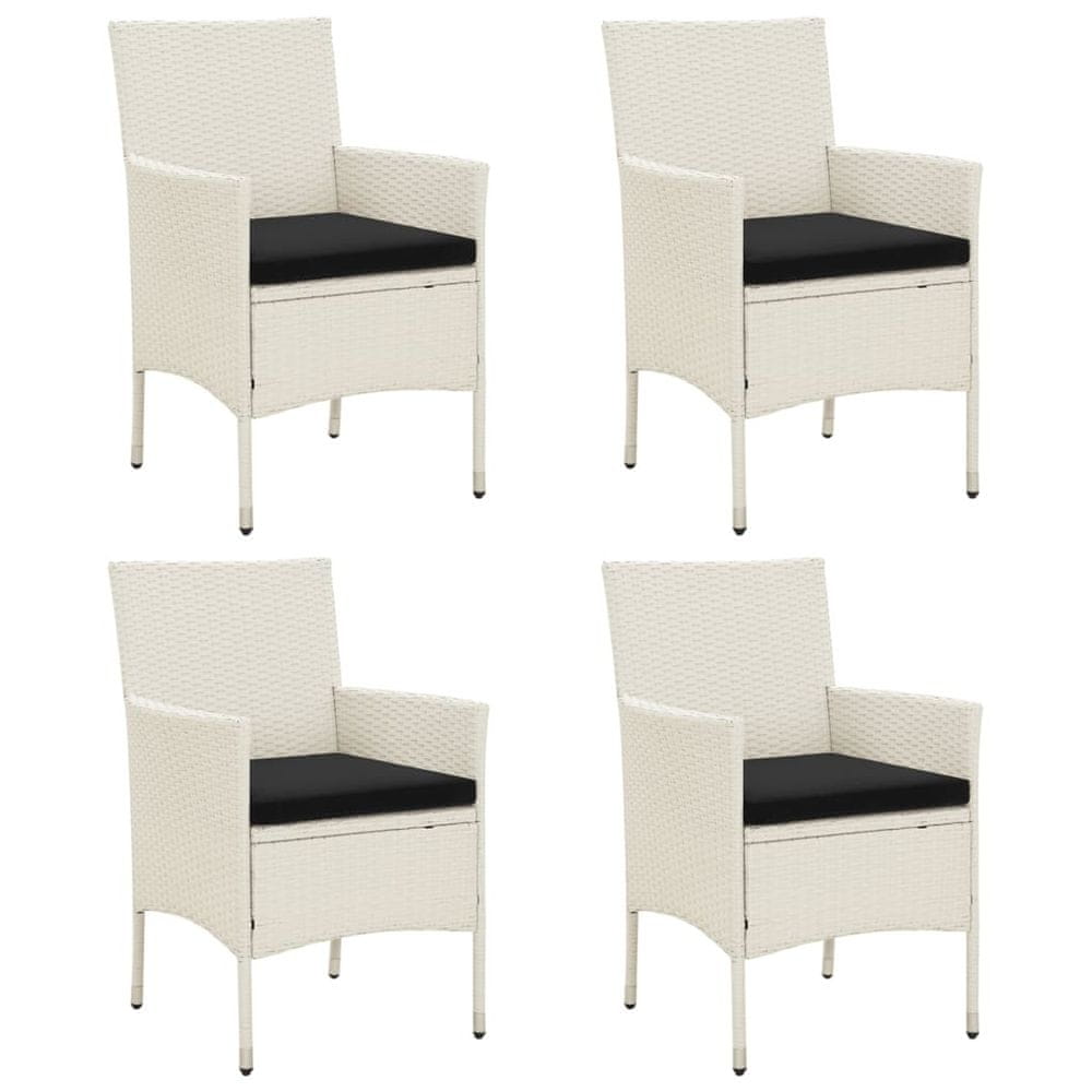 Petromila vidaXL Záhradné stoličky s podložkami 4 ks polyratanové biele